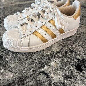 Adidas Superstar White with Gold Stripes